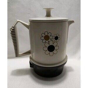 Vtg MCM Regal Poly Perk Coffee Pot Percolator Floral Daisies 2-4 Cup #7503 EUC